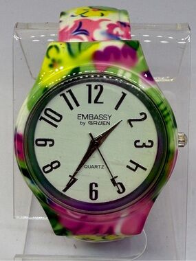 Embassy by Gruen Women's Floral Silicone Watch — Pink & Green